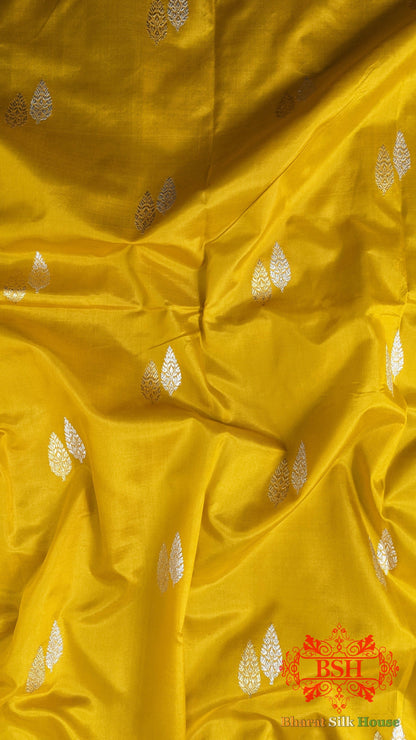 Pure Banarasi Handloom Katan Silk Antique Zari Saree In Shades Of Yellow - Bharat Silk House