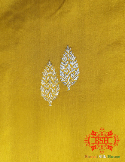 Pure Banarasi Handloom Katan Silk Antique Zari Saree In Shades Of Yellow - Bharat Silk House