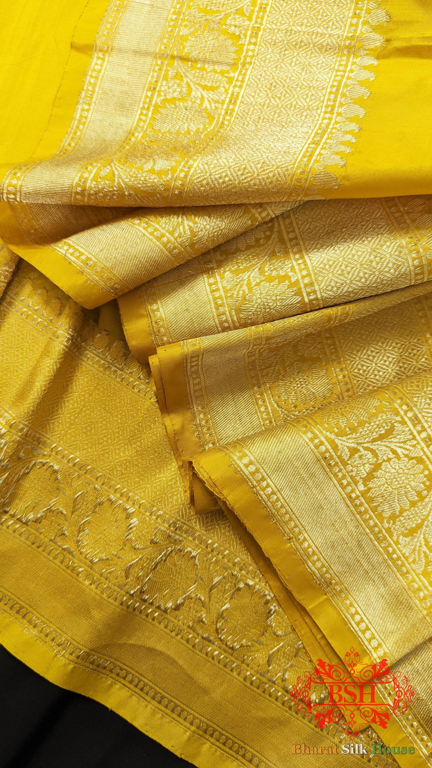 Pure Banarasi Handloom Katan Silk Antique Zari Saree In Shades Of Yellow - Bharat Silk House