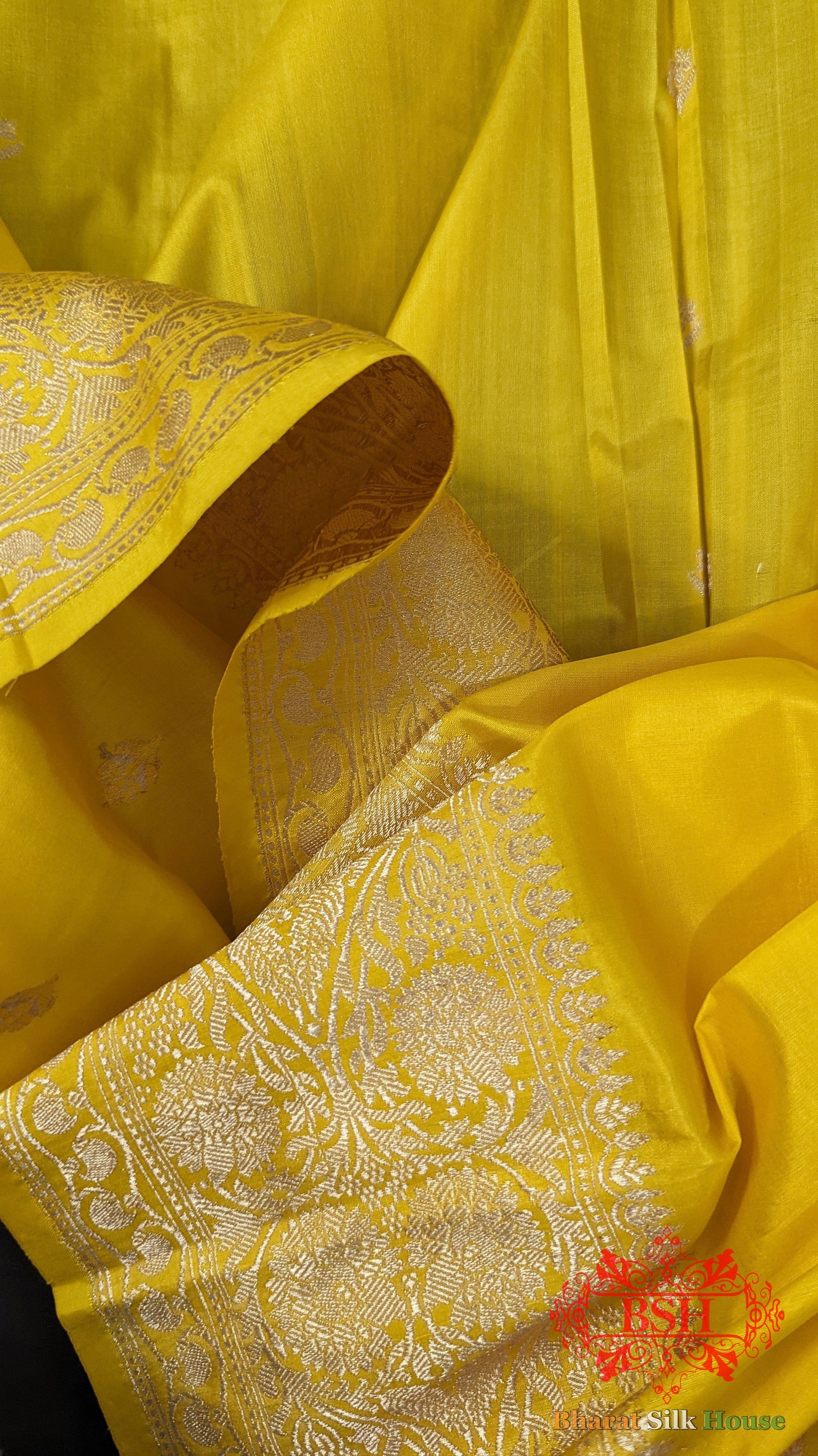 Pure Banarasi Handloom Katan Silk Antique Zari Saree In Shades Of Yellow - Bharat Silk House