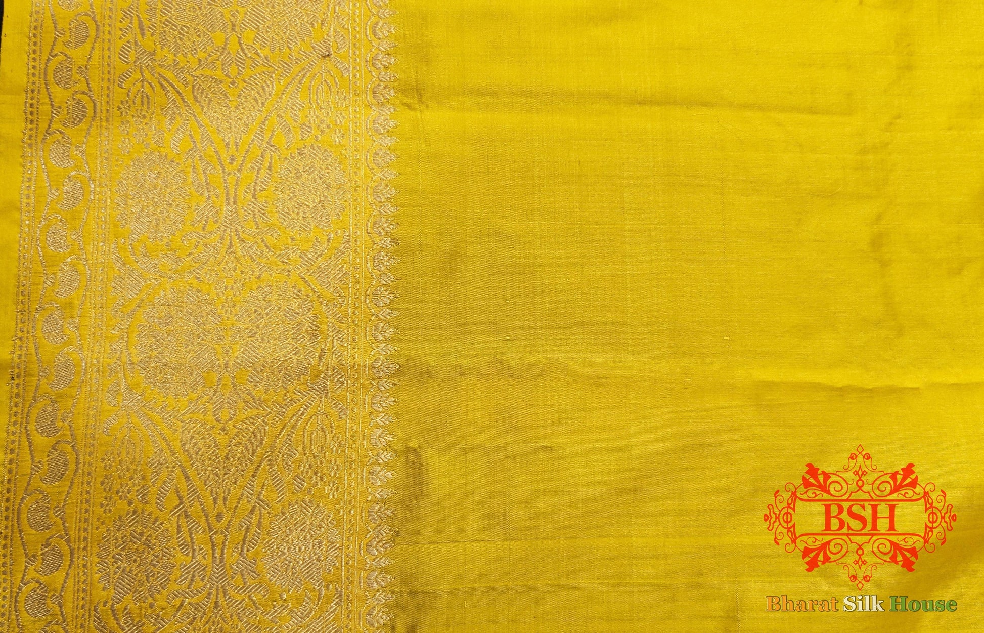 Pure Banarasi Handloom Katan Silk Antique Zari Saree In Shades Of Yellow - Bharat Silk House