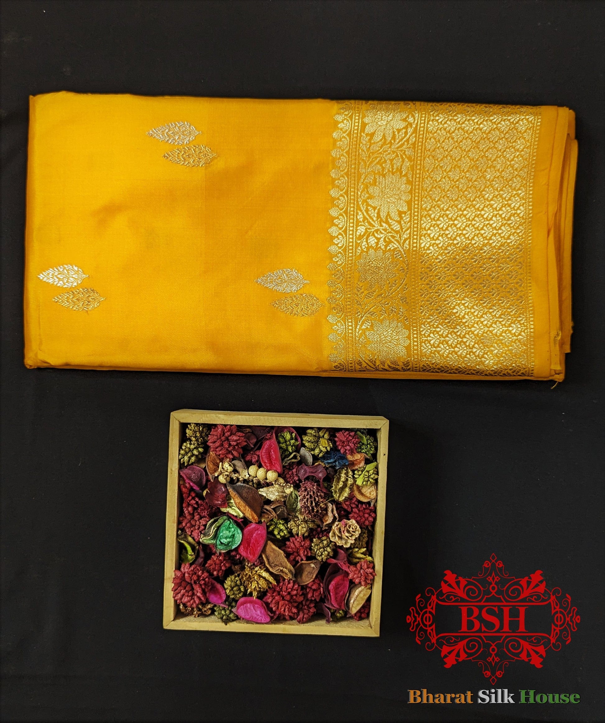 Pure Banarasi Handloom Katan Silk Antique Zari Saree In Shades Of Yellow - Bharat Silk House