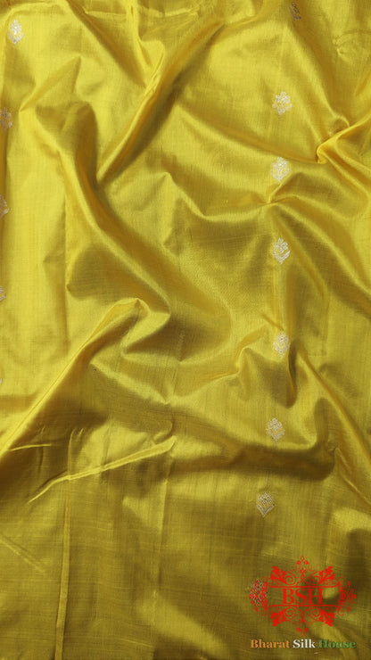 Pure Banarasi Handloom Katan Silk Antique Zari Saree In Shades Of Yellow - Bharat Silk House