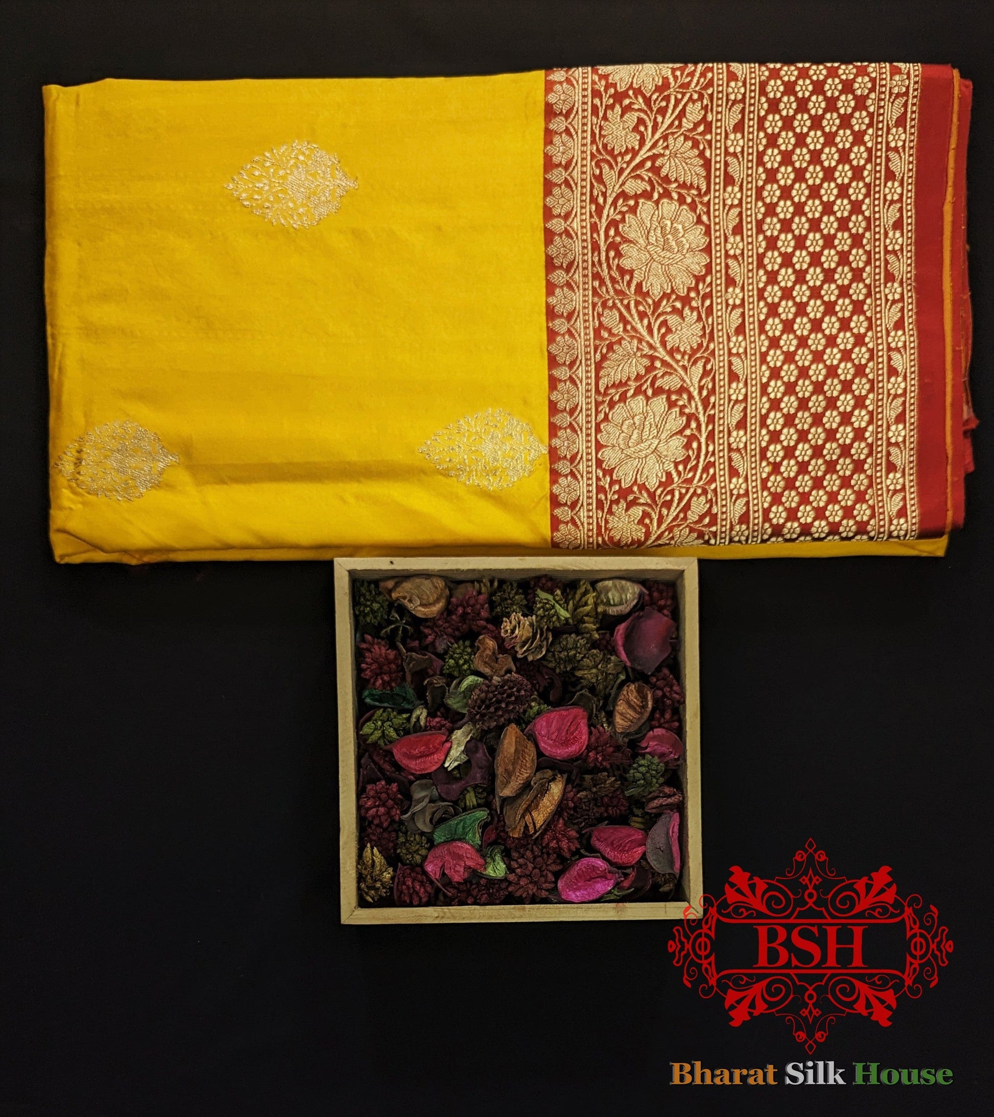 Pure Banarasi Handloom Katan Silk Antique Zari Saree In Shades Of Yellow - Bharat Silk House