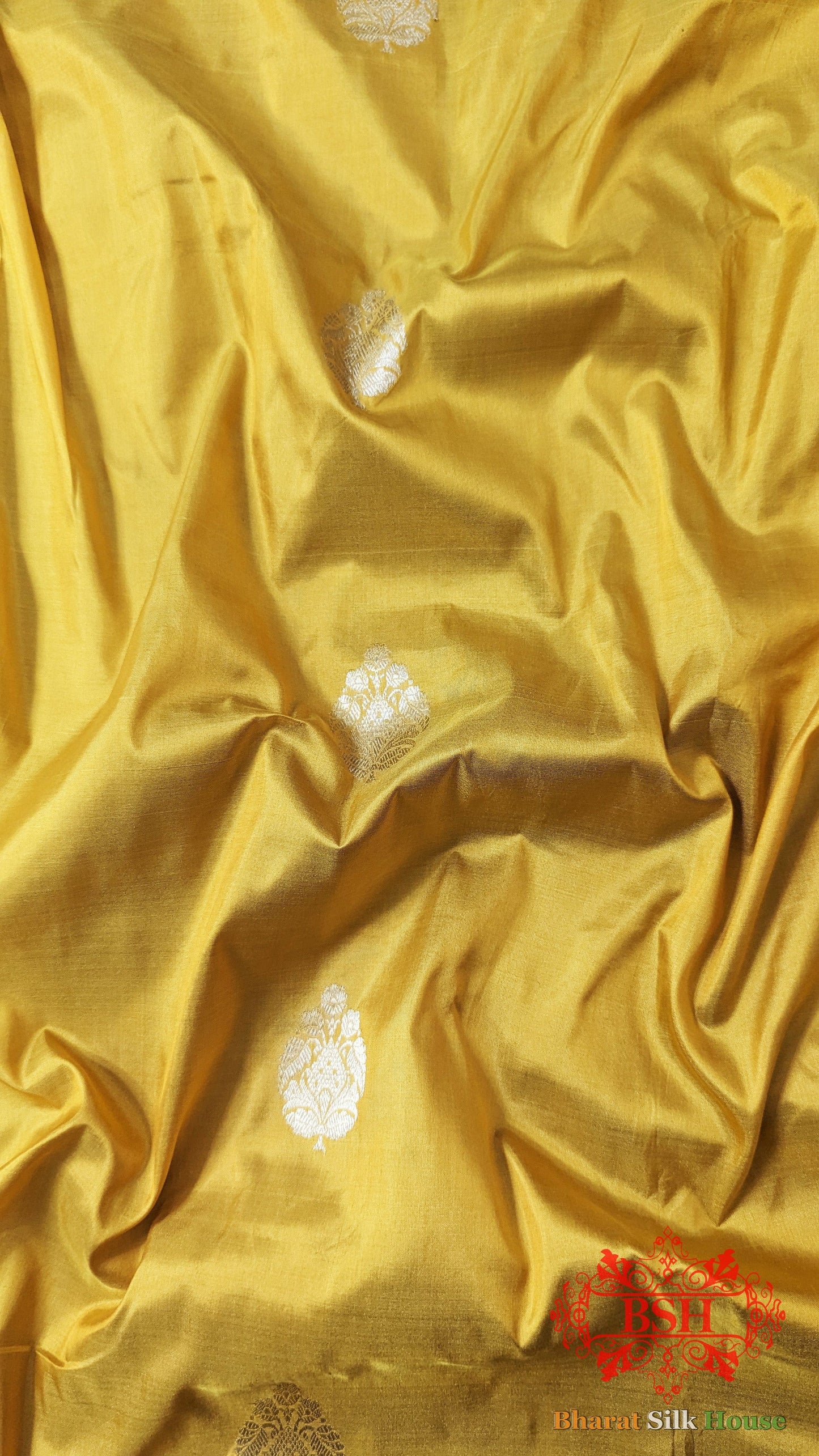 Pure Banarasi Handloom Katan Silk Antique Zari Saree In Shades Of Yellow - Bharat Silk House