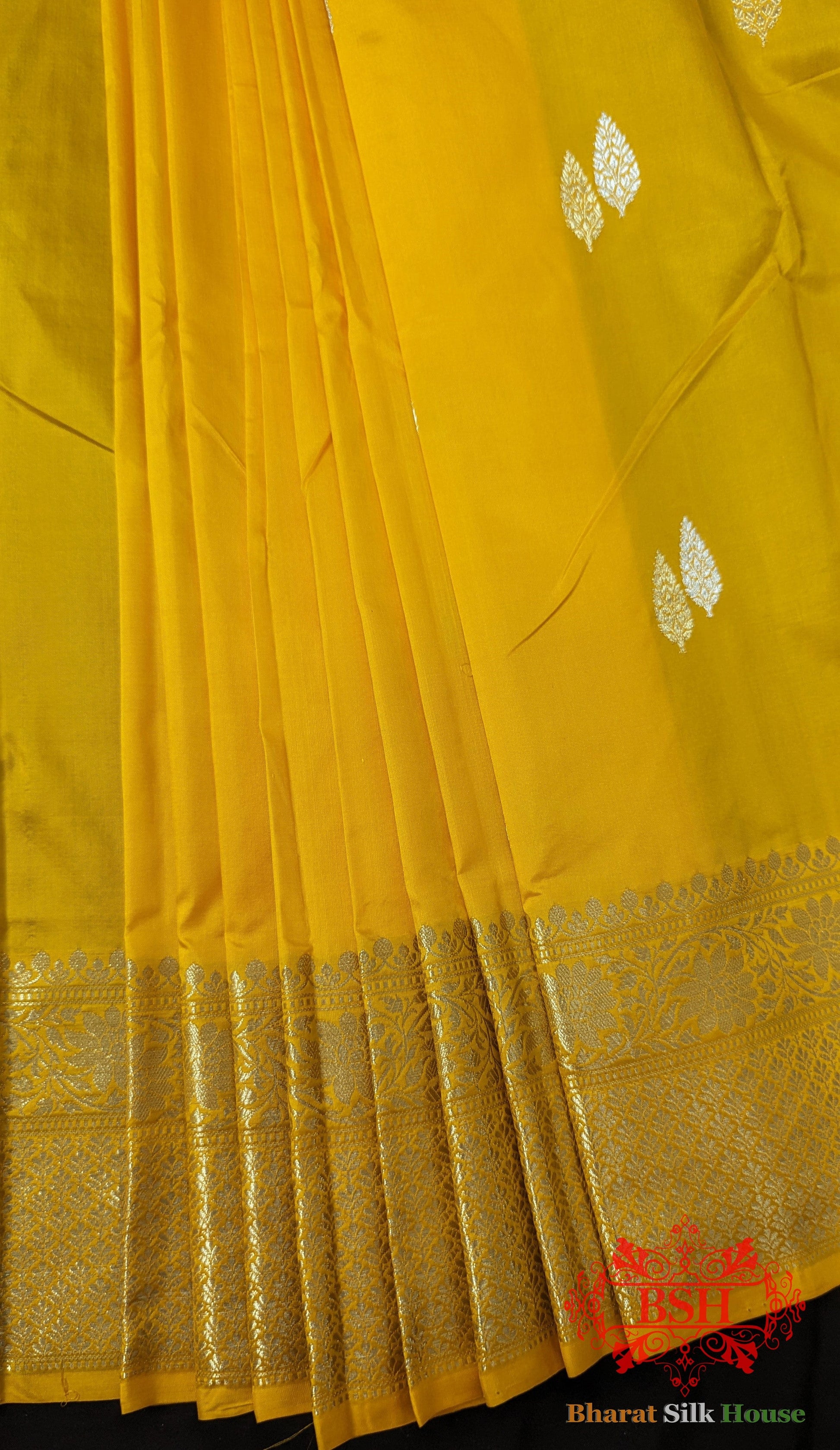 Pure Banarasi Handloom Katan Silk Antique Zari Saree In Shades Of Yellow - Bharat Silk House