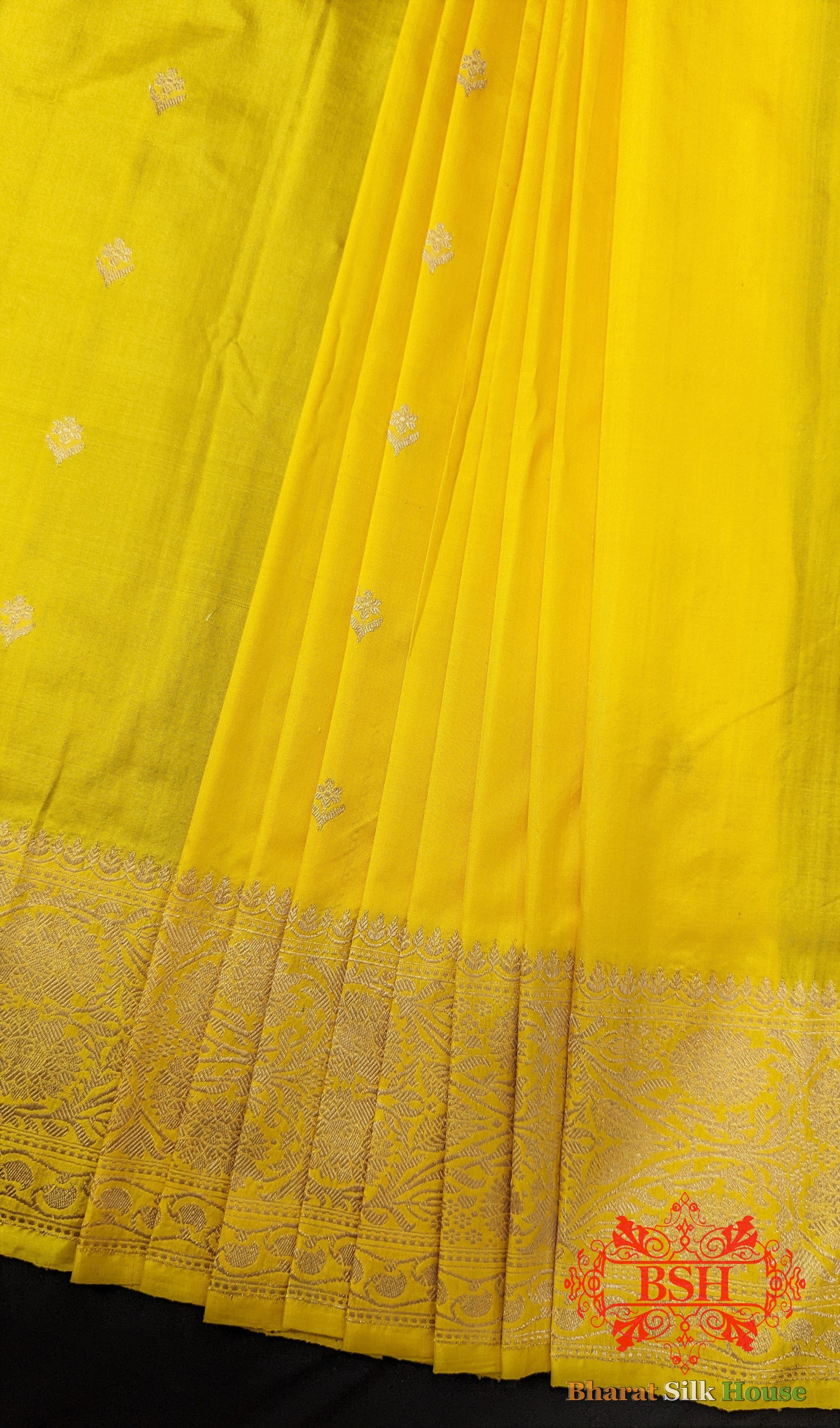 Pure Banarasi Handloom Katan Silk Antique Zari Saree In Shades Of Yellow - Bharat Silk House