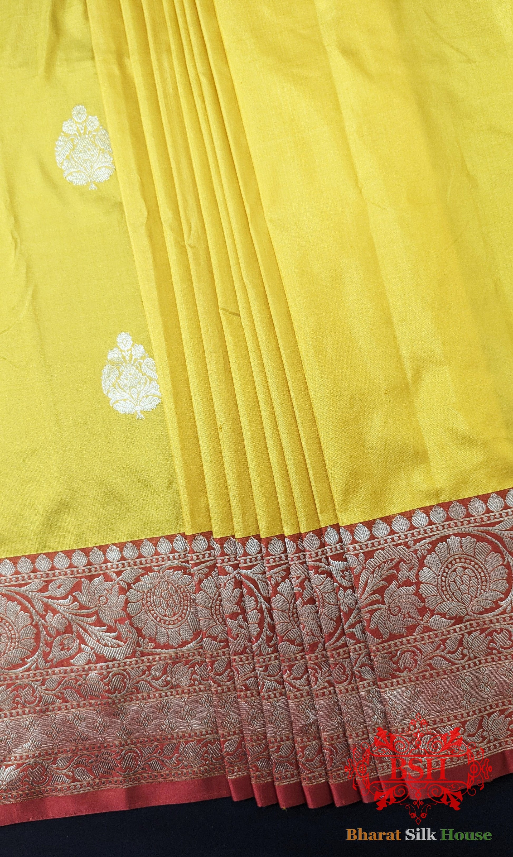 Pure Banarasi Handloom Katan Silk Antique Zari Saree In Shades Of Yellow - Bharat Silk House