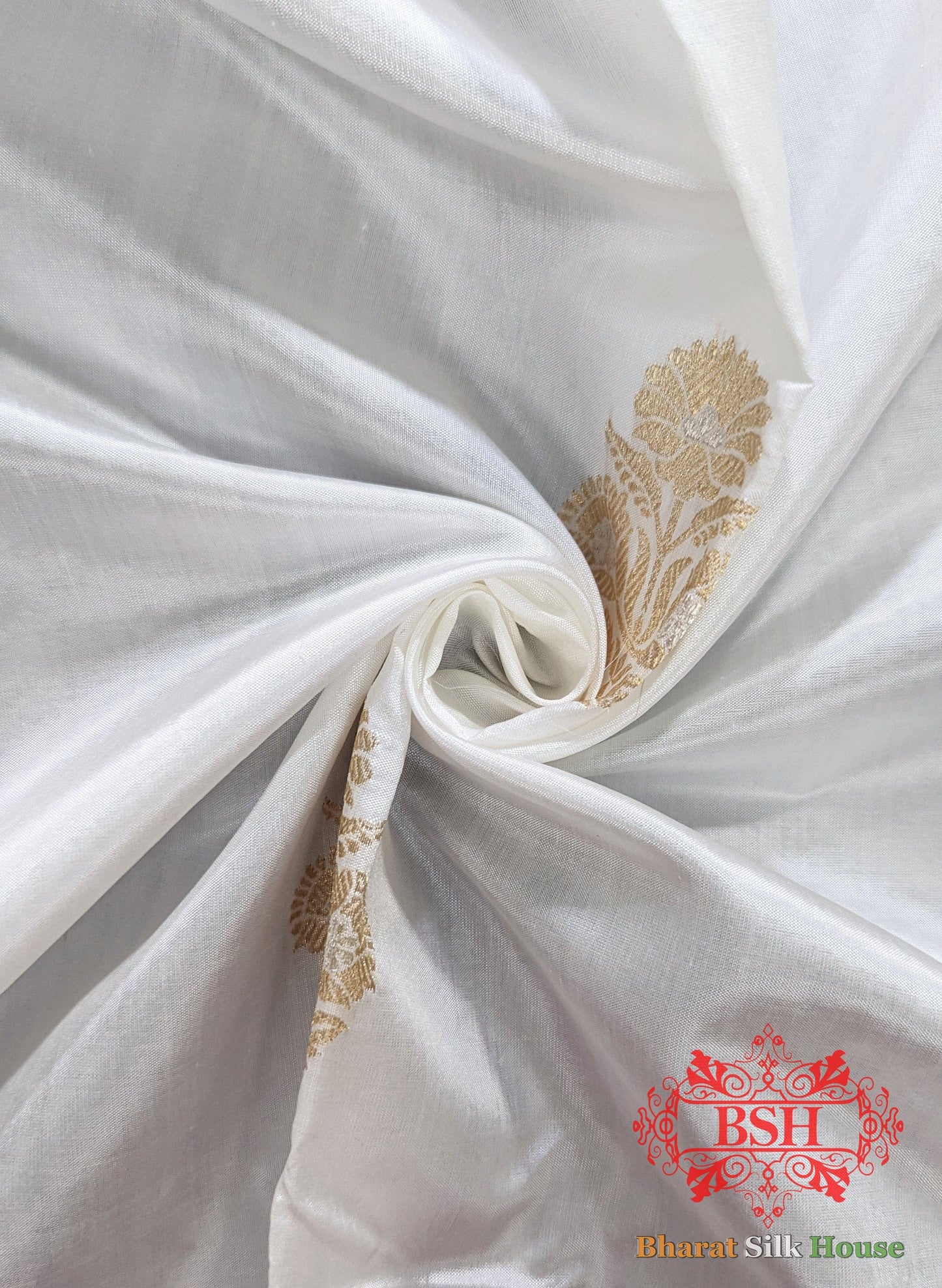 Pure Banarasi Handloom Katan Silk Dyeable Antique Zari Saree In Shades Of White - Bharat Silk House