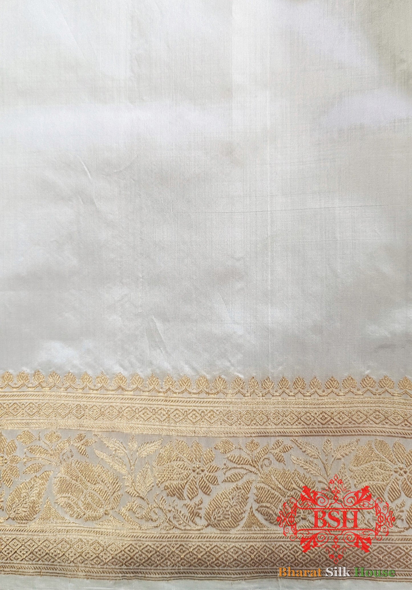 Pure Banarasi Handloom Katan Silk Dyeable Meenakaari Antique Zari Saree In Shades Of White - Bharat Silk House