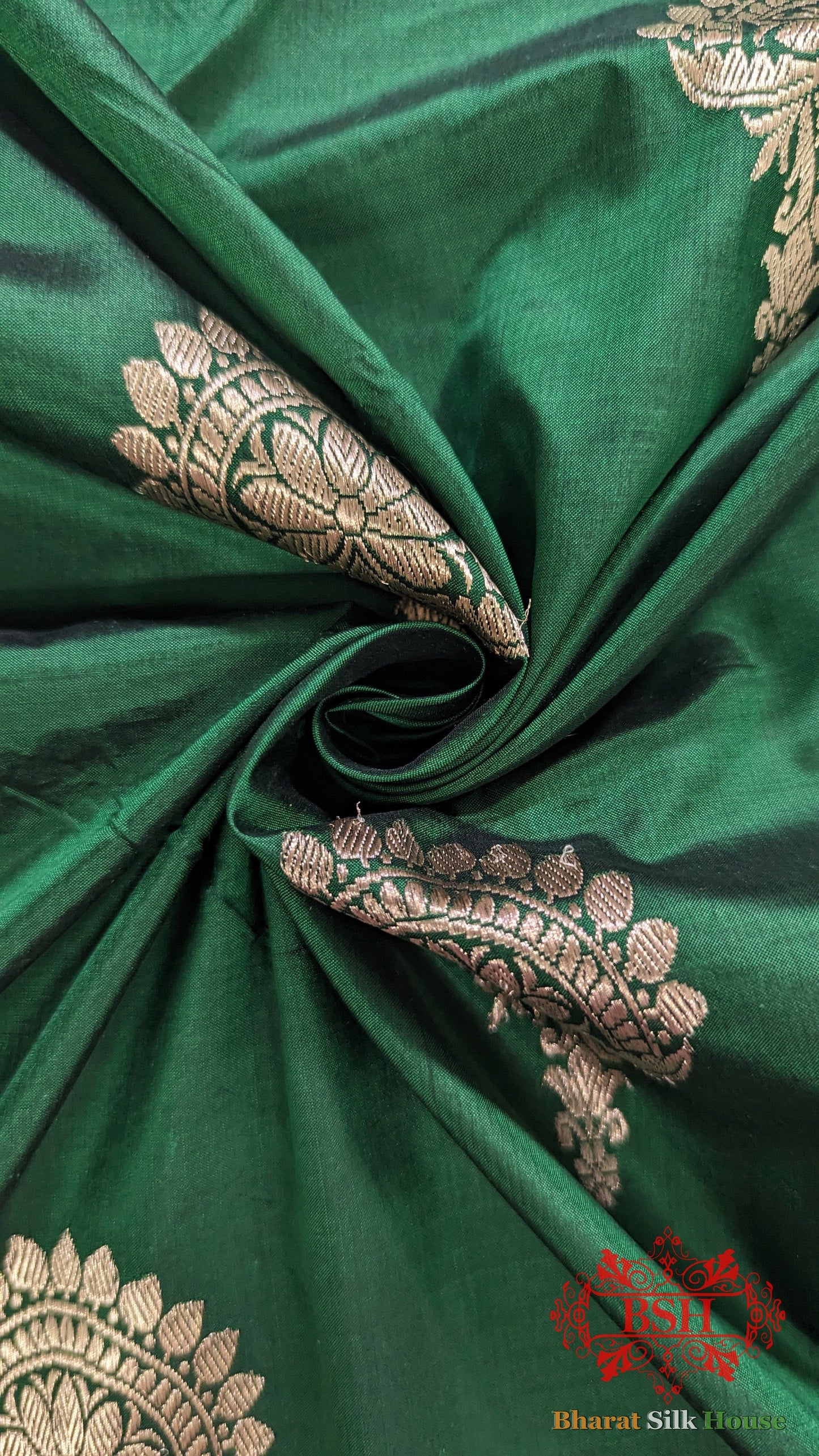 Pure Banarasi Handloom Katan Silk Meenakari Antique Double Zari Saree In Shades Of Green - Bharat Silk House