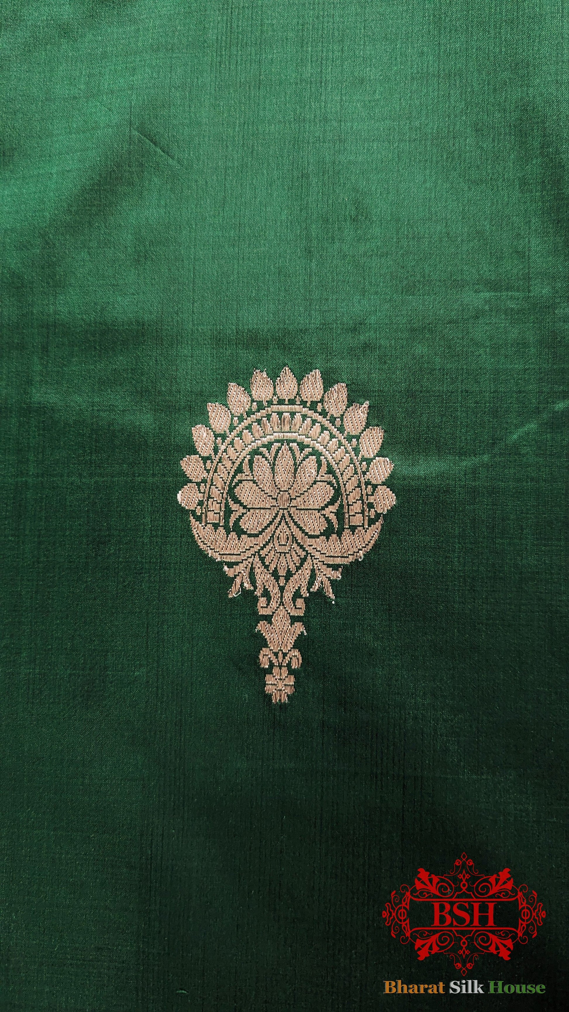 Pure Banarasi Handloom Katan Silk Meenakari Antique Double Zari Saree In Shades Of Green - Bharat Silk House