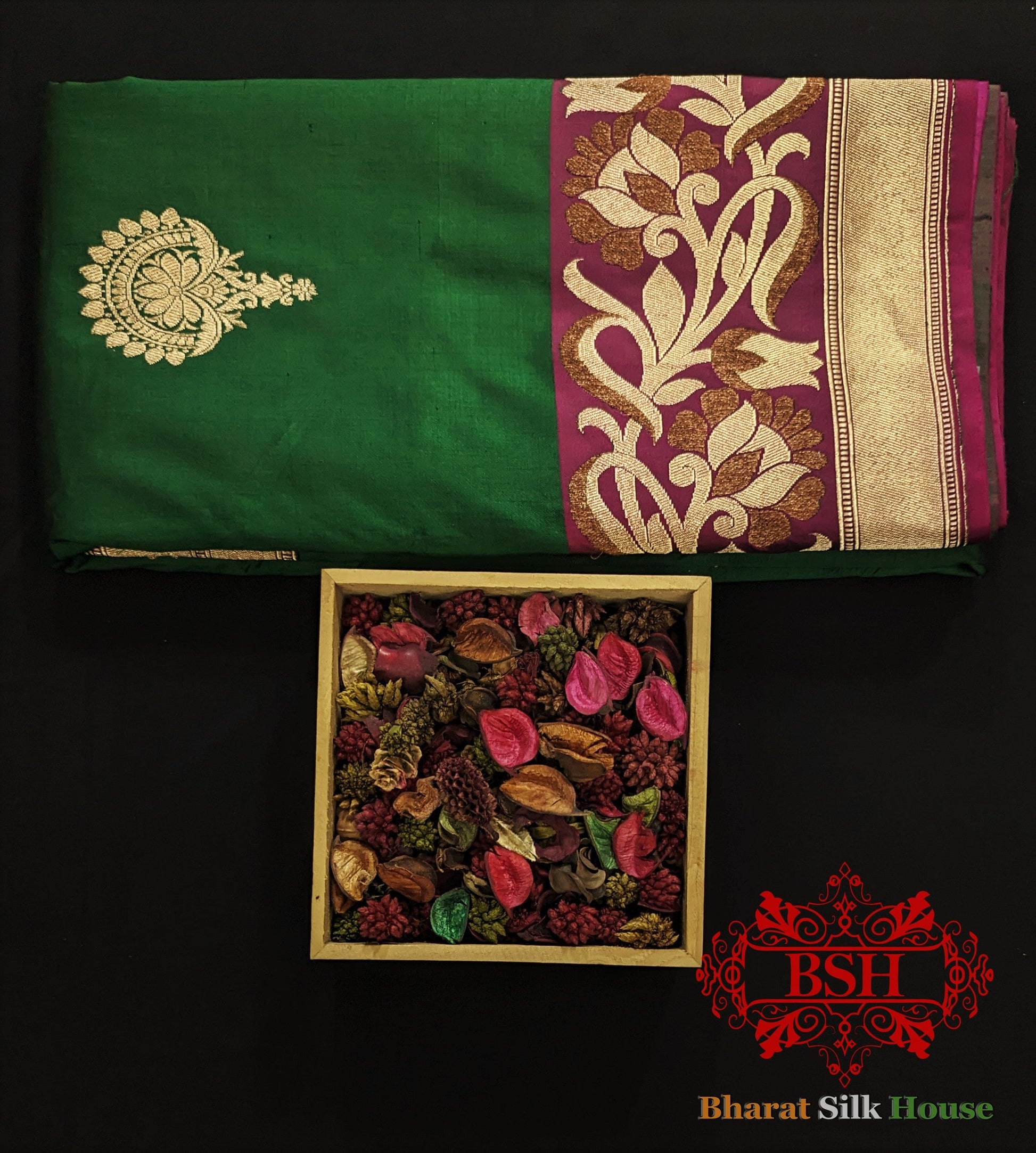 Pure Banarasi Handloom Katan Silk Meenakari Antique Double Zari Saree In Shades Of Green - Bharat Silk House