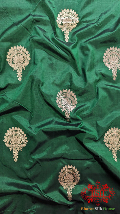 Pure Banarasi Handloom Katan Silk Meenakari Antique Double Zari Saree In Shades Of Green - Bharat Silk House