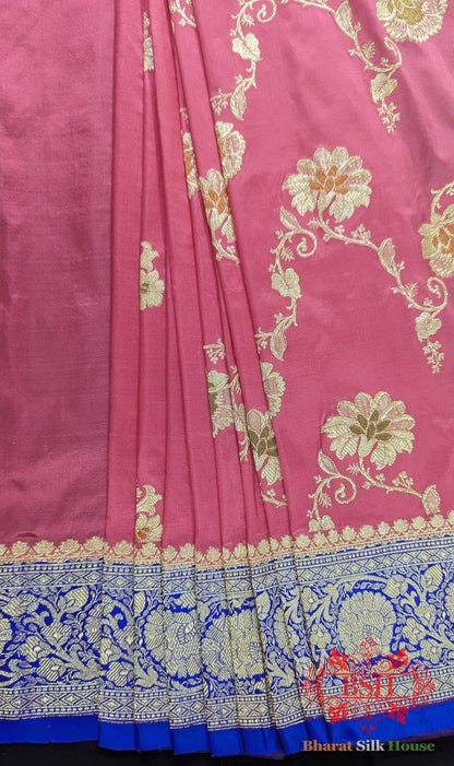 Pure Banarasi Handloom Katan Silk Meenakari Antique Golden Zari Saree In Shades Of Gazari - Bharat Silk House