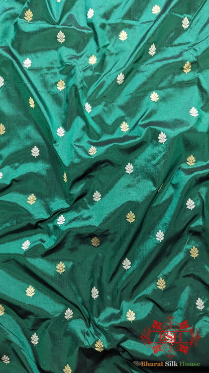 Pure Banarasi Handloom Katan Silk Meenakari Antique Golden Zari Saree In Shades Of Green - Bharat Silk House