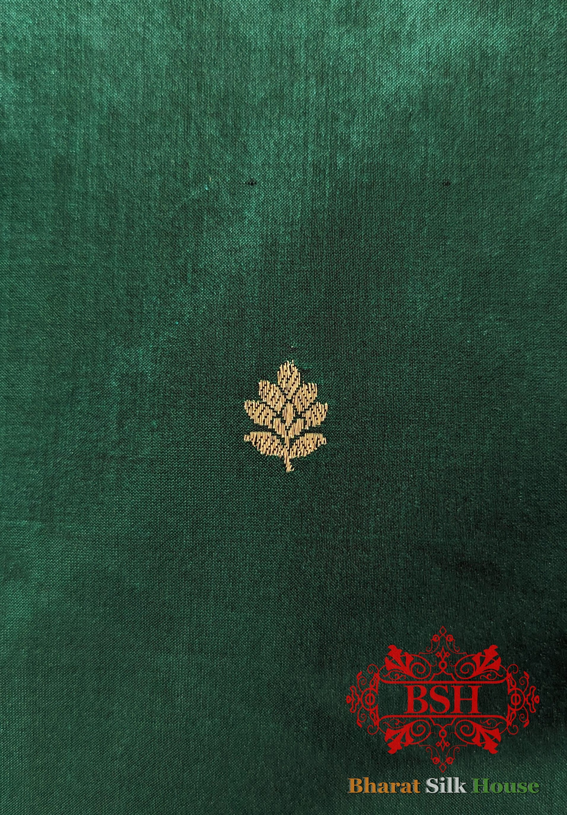 Pure Banarasi Handloom Katan Silk Meenakari Antique Golden Zari Saree In Shades Of Green - Bharat Silk House