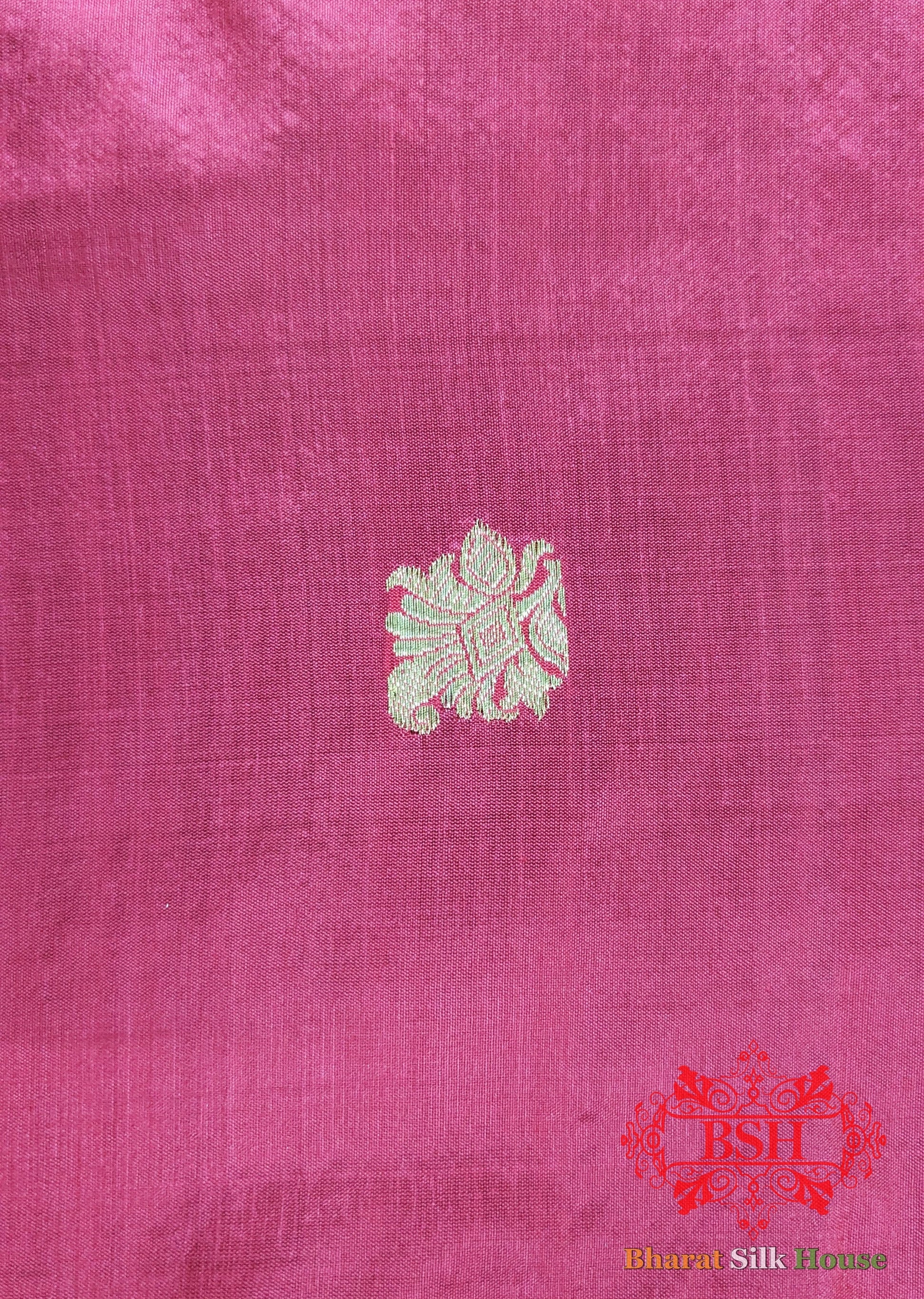 Pure Banarasi Handloom Katan Silk Meenakari Antique Golden Zari Saree In Shades Of Strawberry - Bharat Silk House