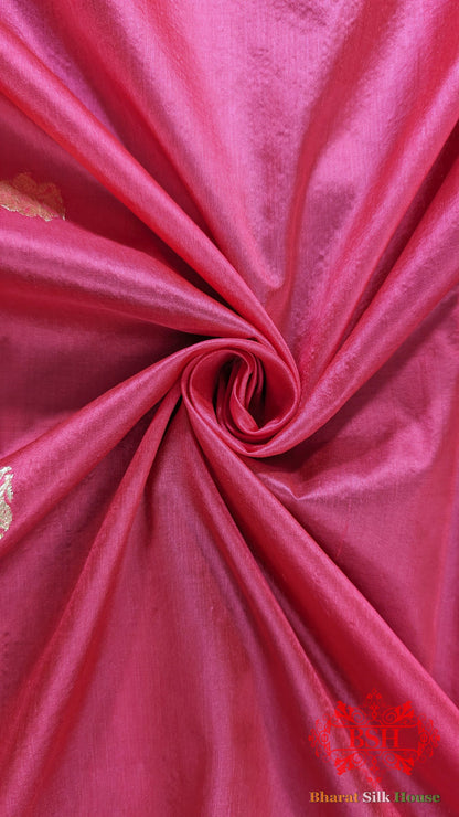 Pure Banarasi Handloom Katan Silk Meenakari Antique Golden Zari Saree In Shades Of Strawberry - Bharat Silk House