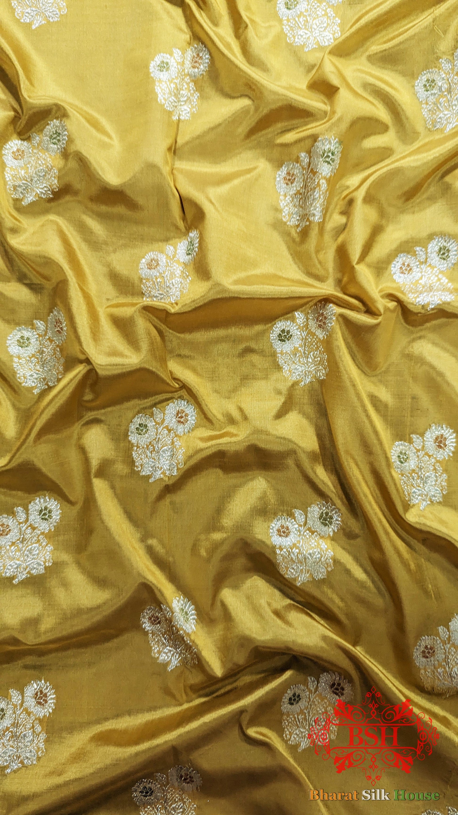 Pure Banarasi Handloom Katan Silk Meenakari Antique Golden Zari Saree In Shades Of Yellow - Bharat Silk House