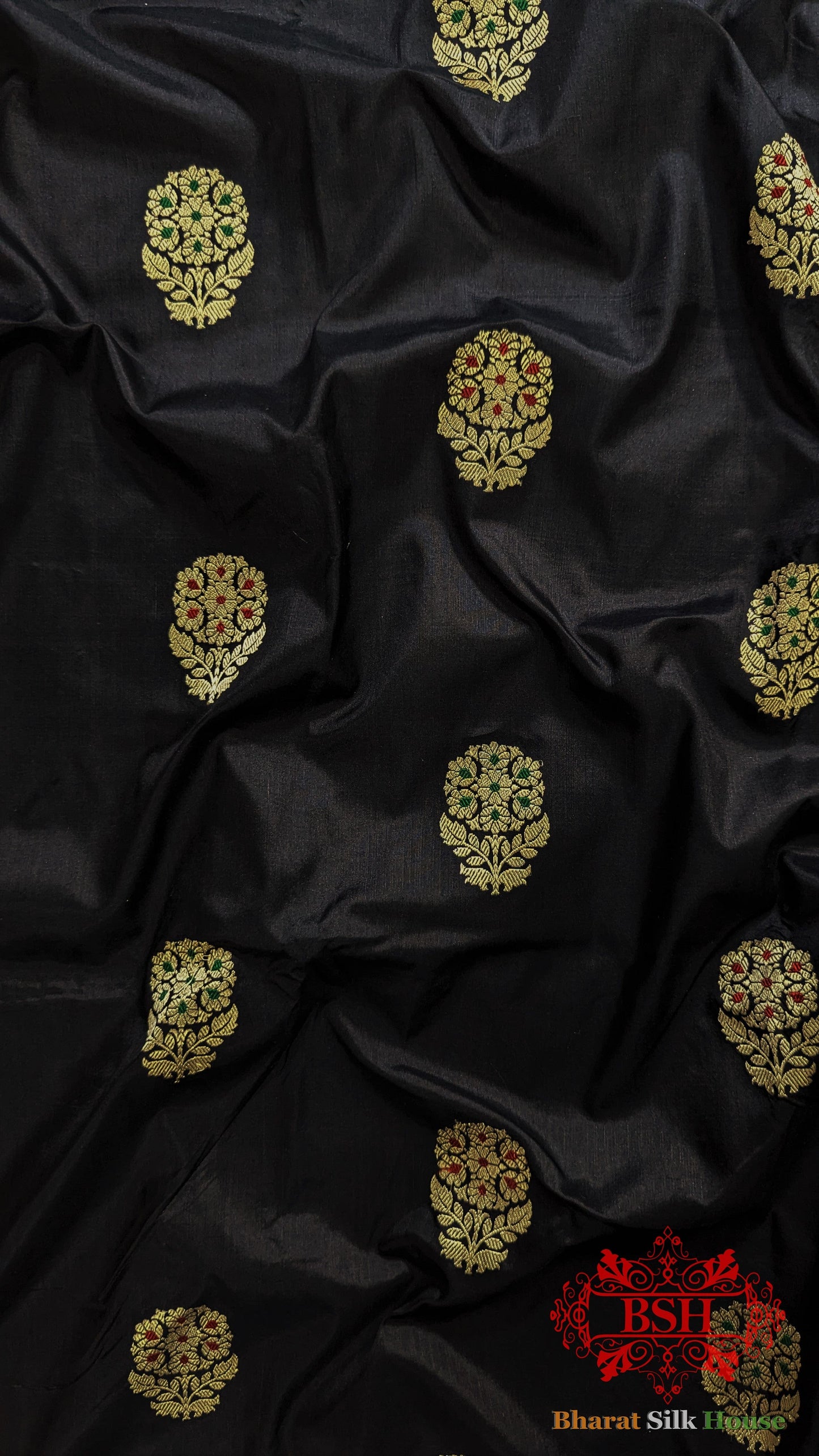 Pure Banarasi Handloom Katan Silk Meenakari Antique Zari Saree In Shades Of Black - Bharat Silk House