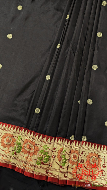 Pure Banarasi Handloom Katan Silk Meenakari Antique Zari Saree In Shades Of Black - Bharat Silk House