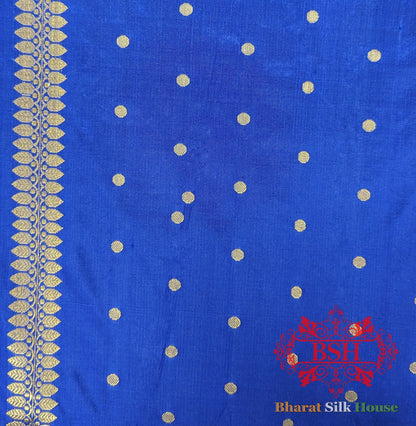 Pure Banarasi Handloom Katan Silk Meenakari Antique Zari Saree In Shades Of Blue - Bharat Silk House