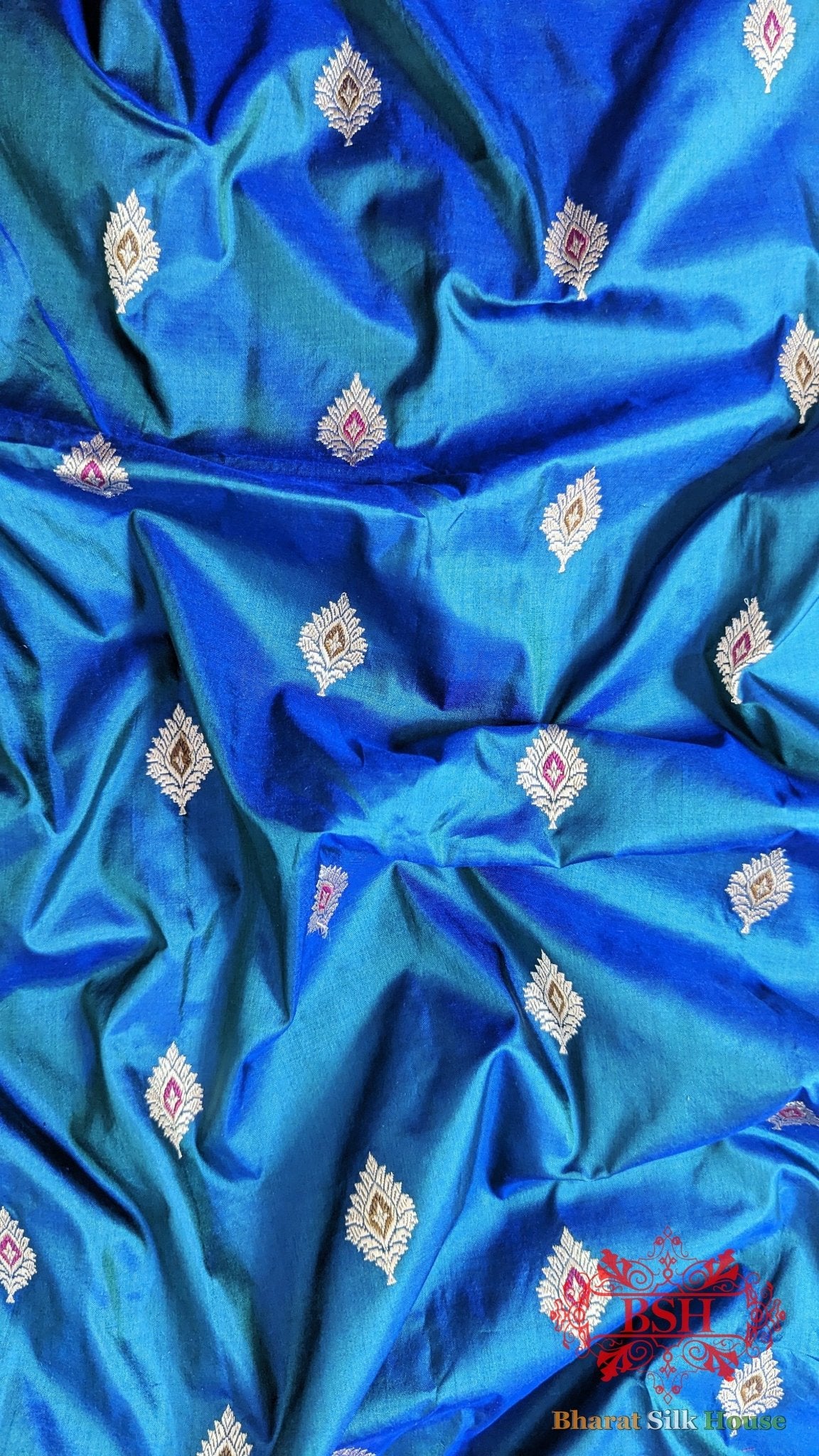 Pure Banarasi Handloom Katan Silk Meenakari Antique Zari Saree In Shades Of Blue - Bharat Silk House