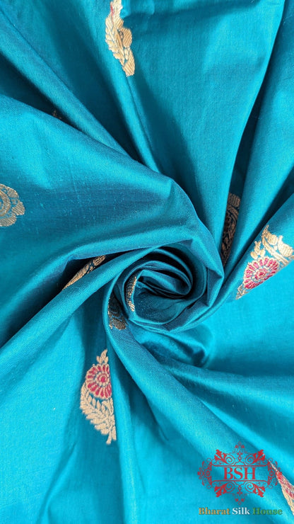 Pure Banarasi Handloom Katan Silk Meenakari Antique Zari Saree In Shades Of Blue - Bharat Silk House