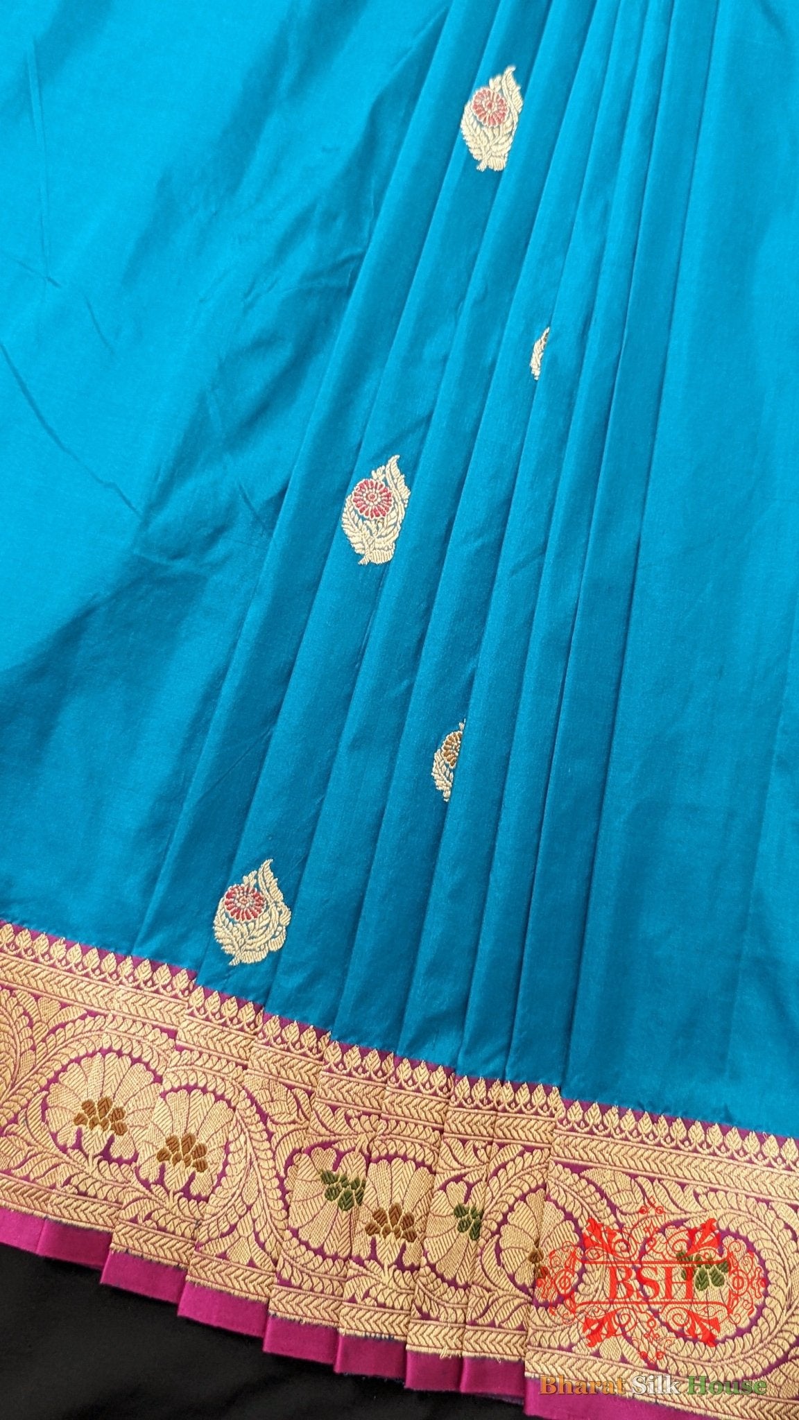 Pure Banarasi Handloom Katan Silk Meenakari Antique Zari Saree In Shades Of Blue - Bharat Silk House