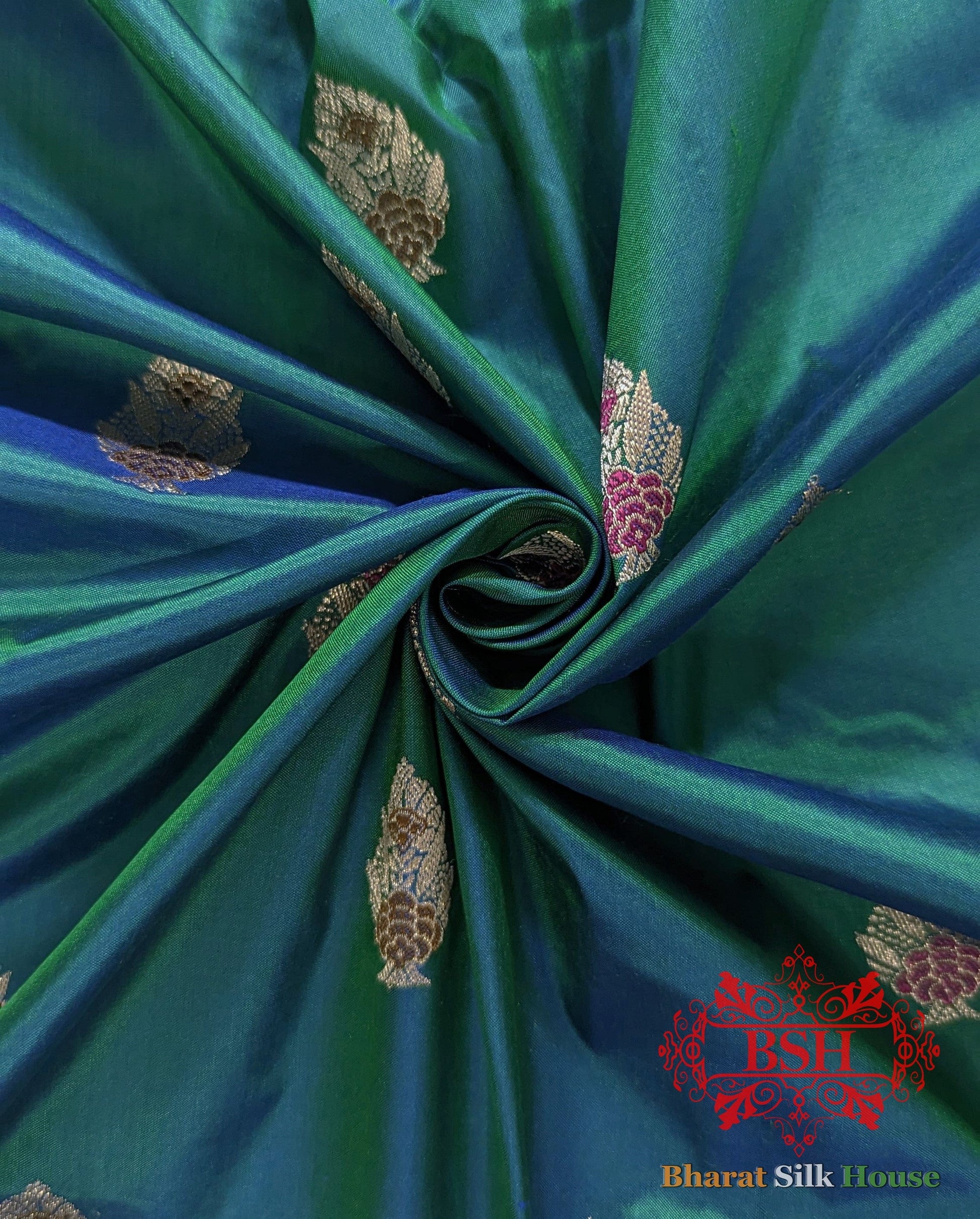 Pure Banarasi Handloom Katan Silk Meenakari Antique Zari Saree In Shades Of Blue - Bharat Silk House