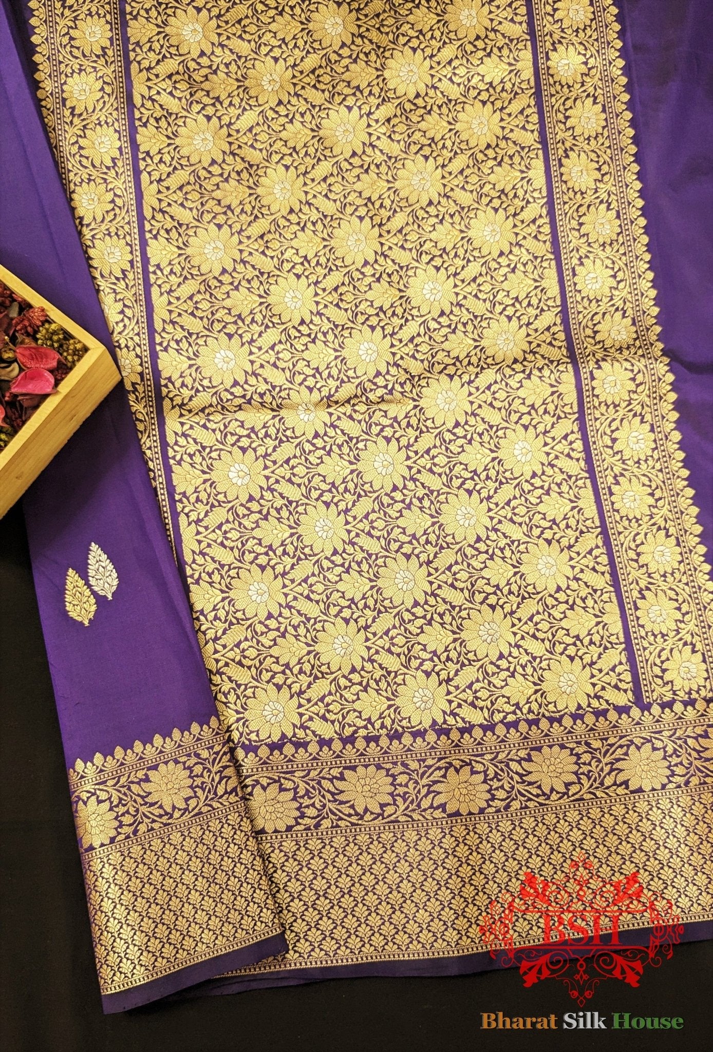 Pure Banarasi Handloom Katan Silk Meenakari Antique Zari Saree In Shades Of Blue - Bharat Silk House