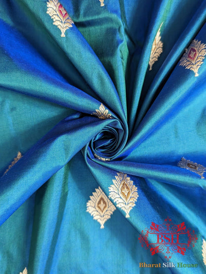 Pure Banarasi Handloom Katan Silk Meenakari Antique Zari Saree In Shades Of Blue - Bharat Silk House