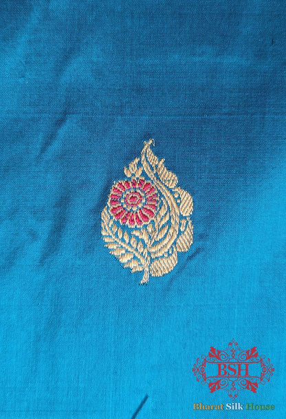 Pure Banarasi Handloom Katan Silk Meenakari Antique Zari Saree In Shades Of Blue - Bharat Silk House