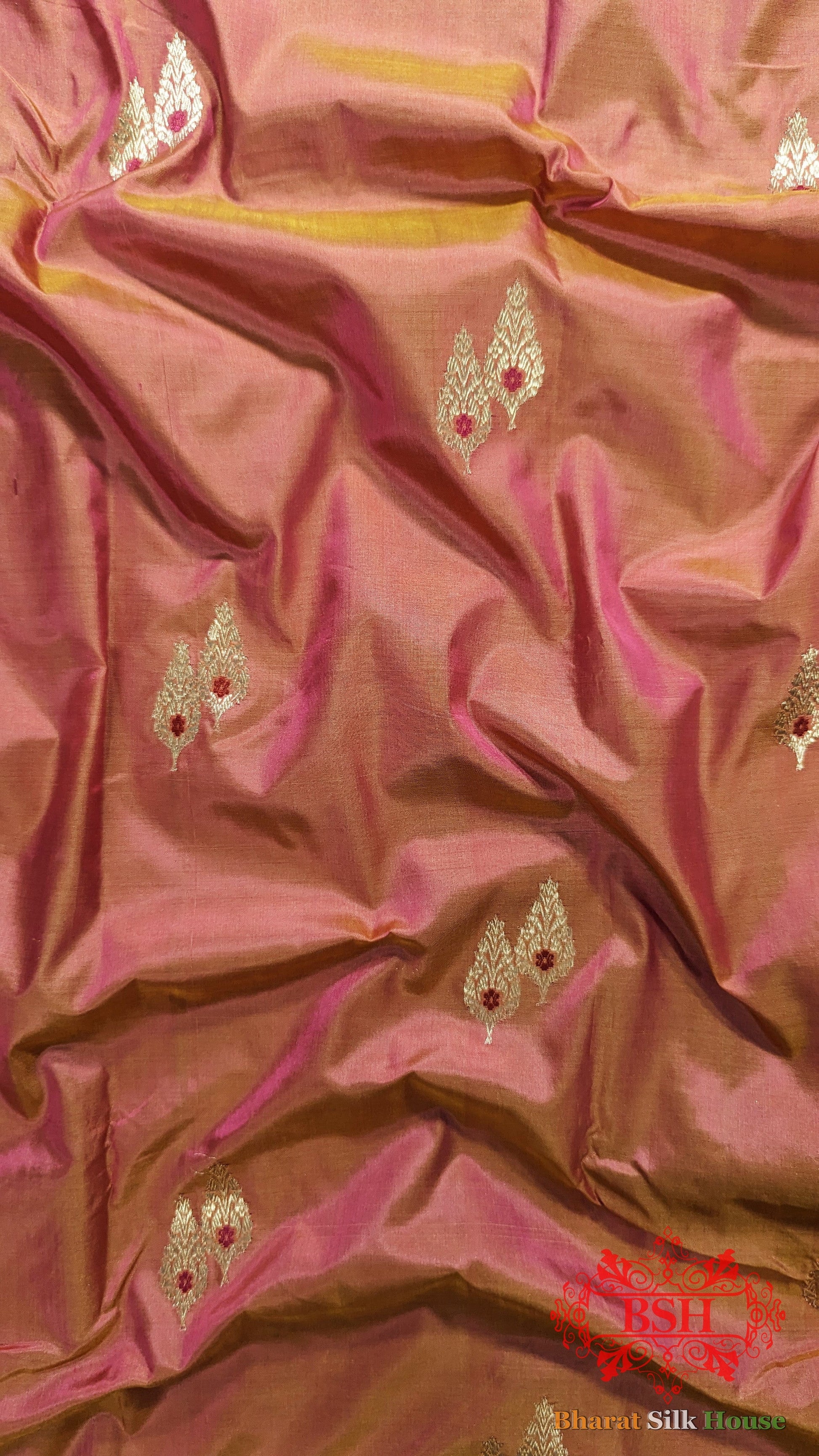 Pure Banarasi Handloom Katan Silk Meenakari Antique Zari Saree In Shades Of Cross Color - Bharat Silk House