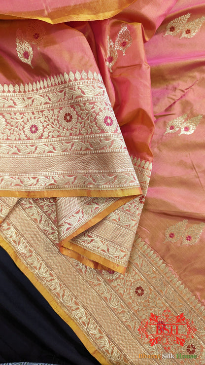 Pure Banarasi Handloom Katan Silk Meenakari Antique Zari Saree In Shades Of Cross Color - Bharat Silk House