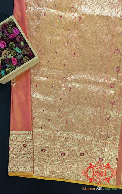 Pure Banarasi Handloom Katan Silk Meenakari Antique Zari Saree In Shades Of Cross Color - Bharat Silk House