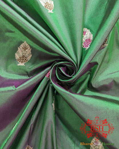 Pure Banarasi Handloom Katan Silk Meenakari Antique Zari Saree In Shades Of Cross Color - Bharat Silk House