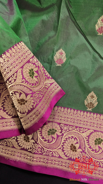 Pure Banarasi Handloom Katan Silk Meenakari Antique Zari Saree In Shades Of Cross Color - Bharat Silk House