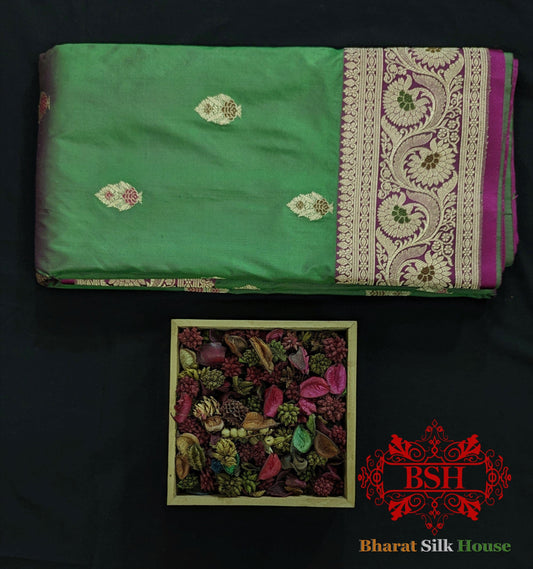 Pure Banarasi Handloom Katan Silk Meenakari Antique Zari Saree In Shades Of Cross Color - Bharat Silk House