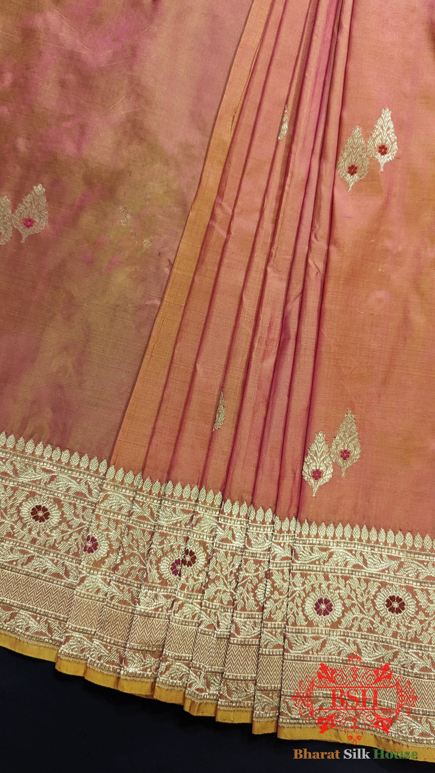 Pure Banarasi Handloom Katan Silk Meenakari Antique Zari Saree In Shades Of Cross Color - Bharat Silk House