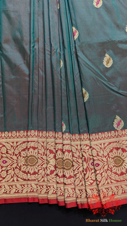 Pure Banarasi Handloom Katan Silk Meenakari Antique Zari Saree In Shades Of Cross Color - Bharat Silk House