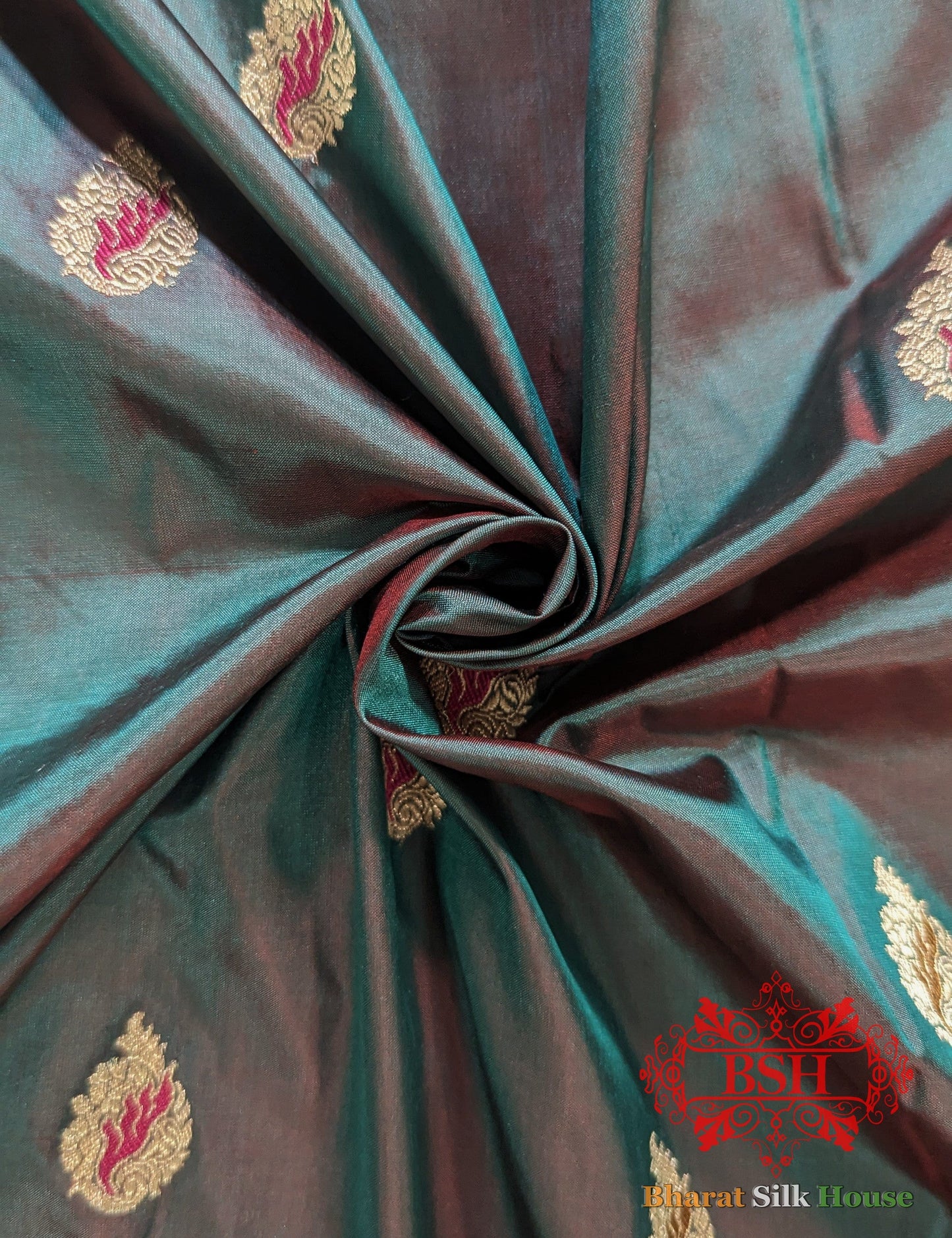 Pure Banarasi Handloom Katan Silk Meenakari Antique Zari Saree In Shades Of Cross Color - Bharat Silk House