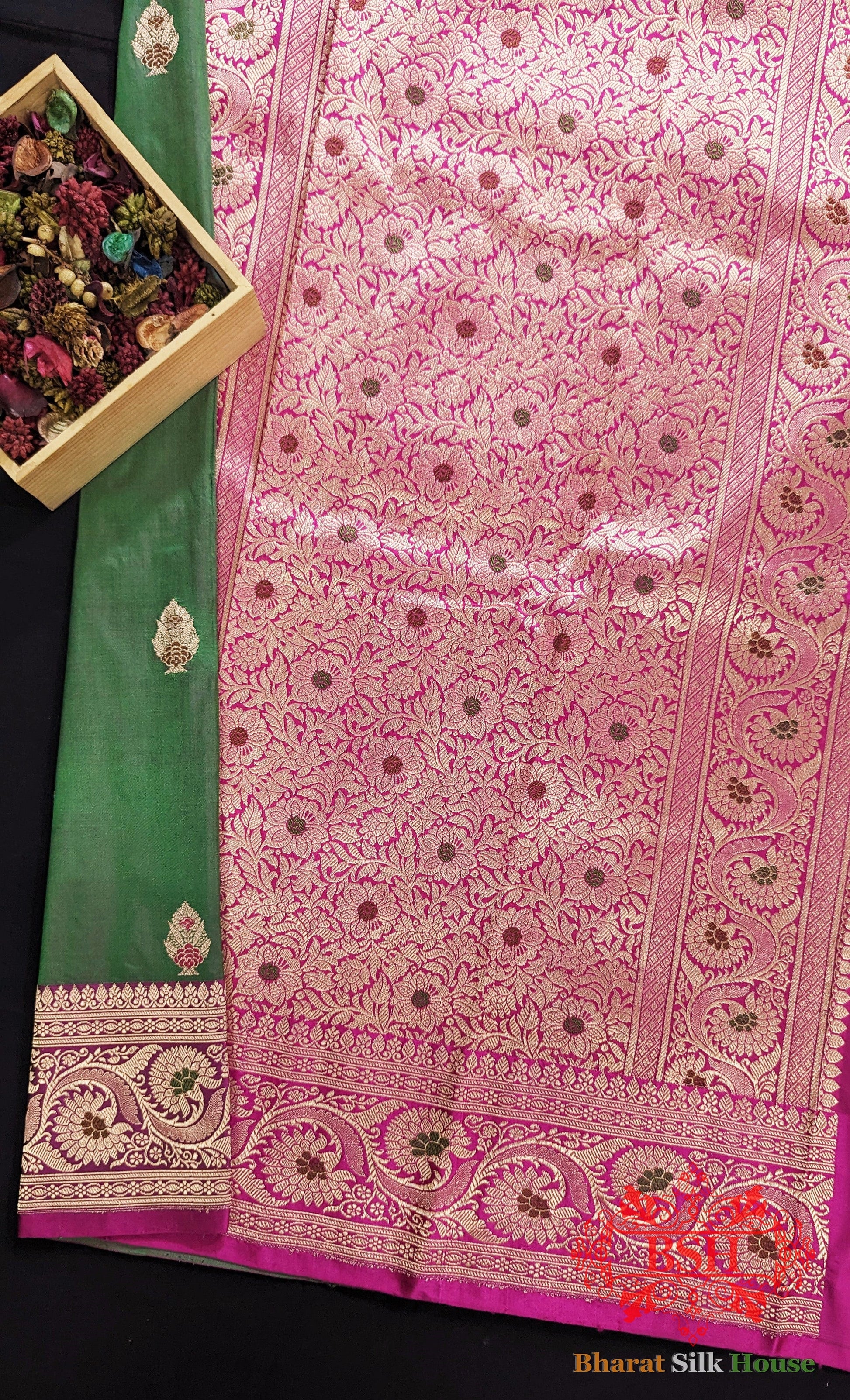 Pure Banarasi Handloom Katan Silk Meenakari Antique Zari Saree In Shades Of Cross Color - Bharat Silk House