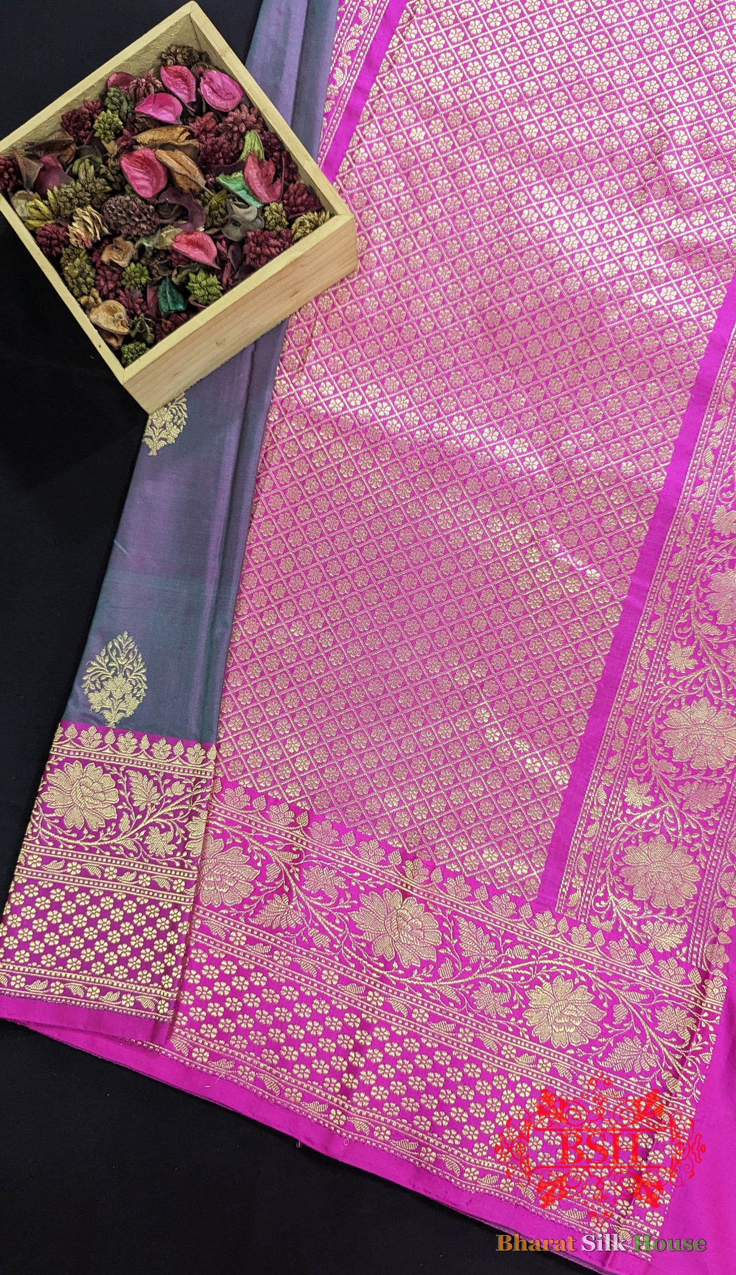 Pure Banarasi Handloom Katan Silk Meenakari Antique Zari Saree In Shades Of Cross Color - Bharat Silk House