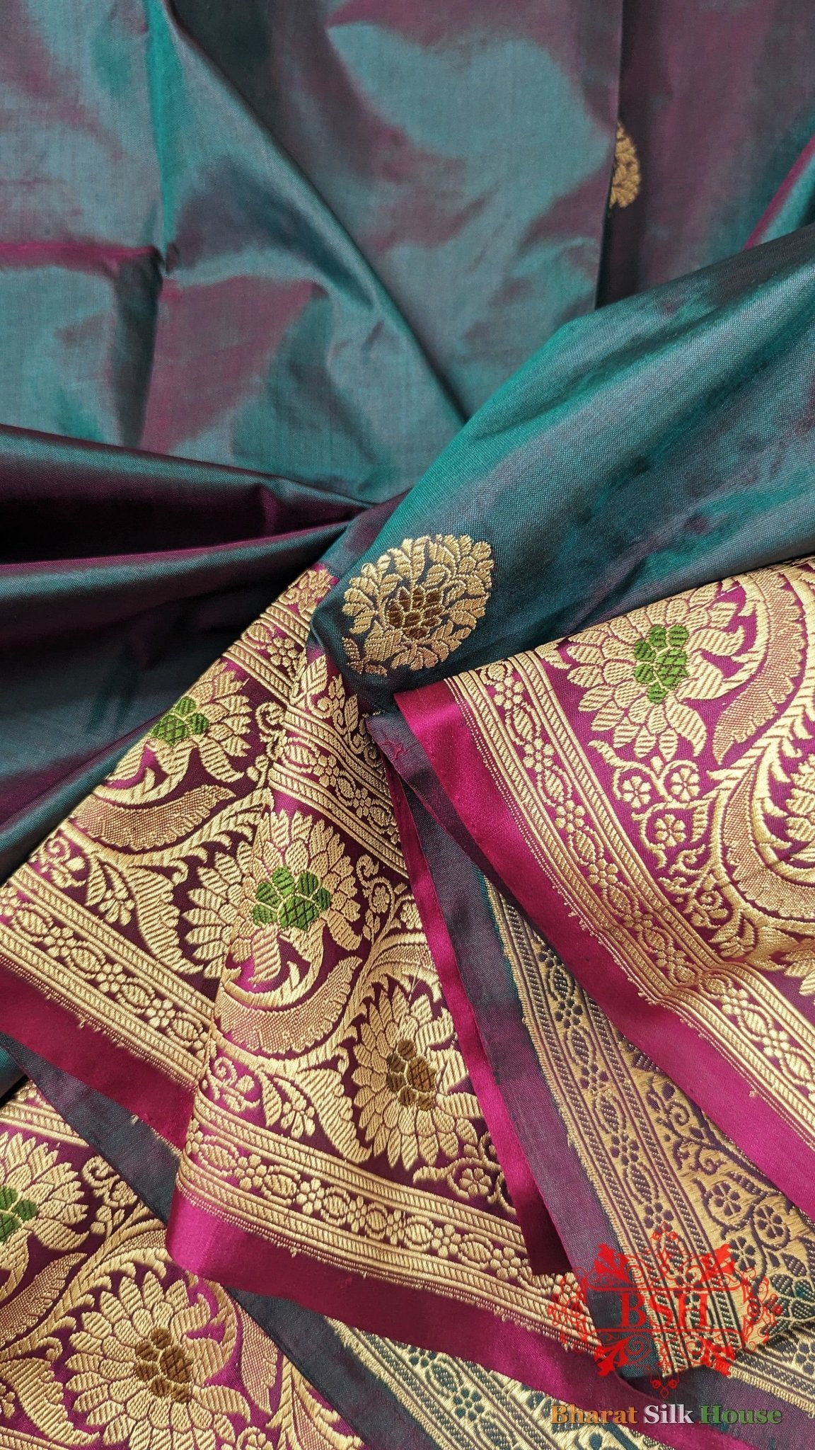 Pure Banarasi Handloom Katan Silk Meenakari Antique Zari Saree In Shades Of Cross colour - Bharat Silk House