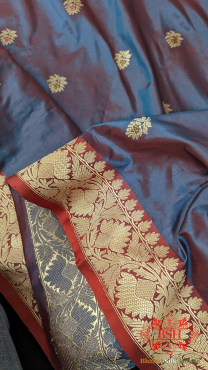 Pure Banarasi Handloom Katan Silk Meenakari Antique Zari Saree In Shades Of Cross Colour - Bharat Silk House