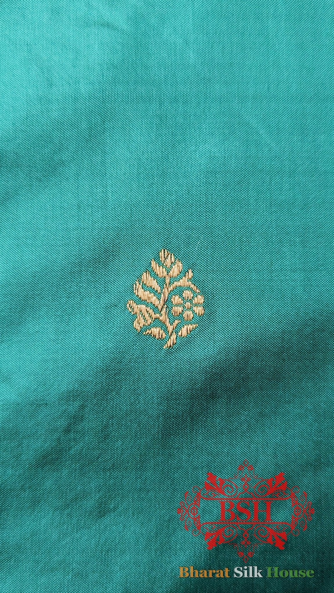 Pure Banarasi Handloom Katan Silk Meenakari Antique Zari Saree In Shades Of Cyan - Bharat Silk House