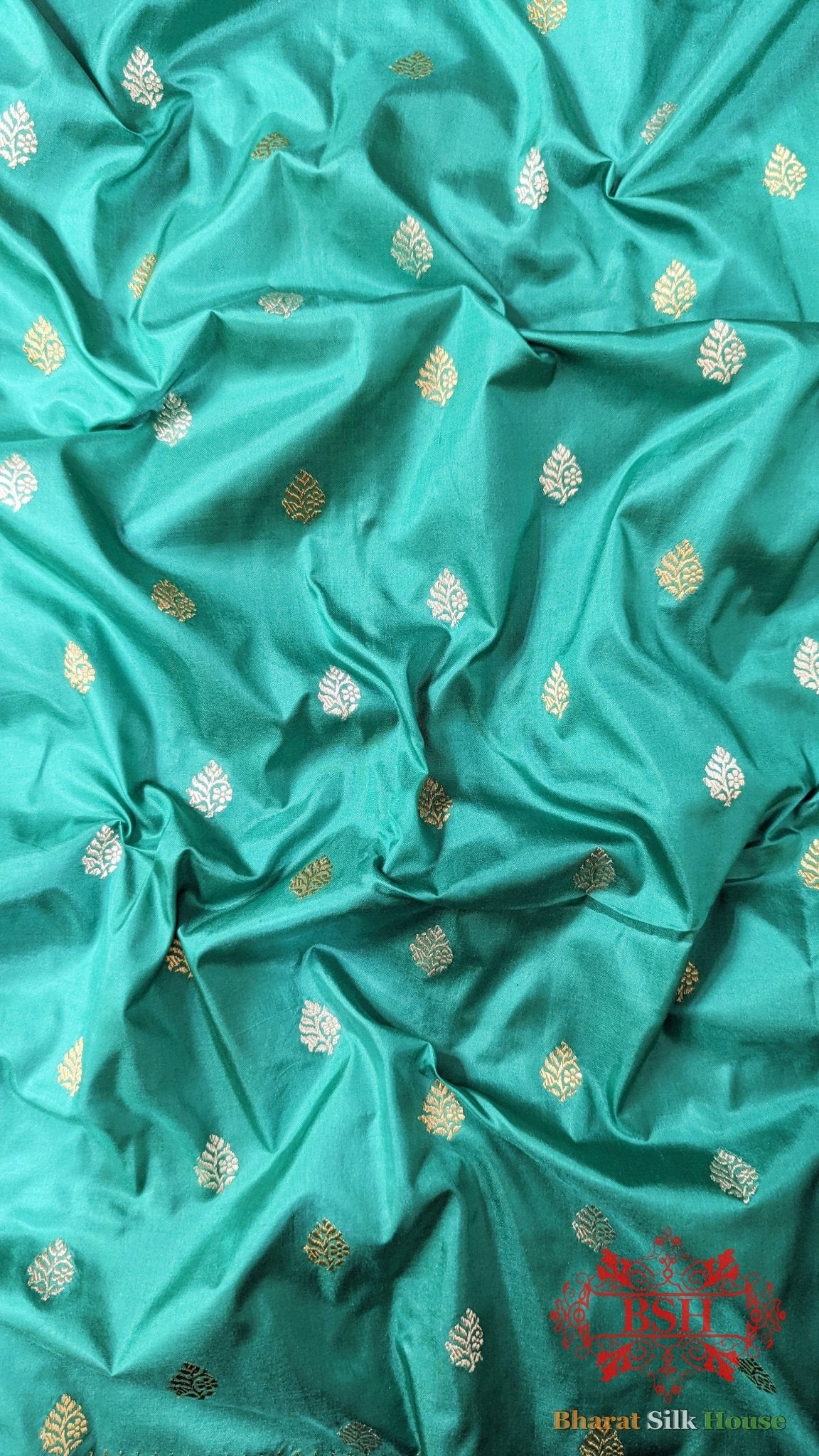 Pure Banarasi Handloom Katan Silk Meenakari Antique Zari Saree In Shades Of Cyan - Bharat Silk House