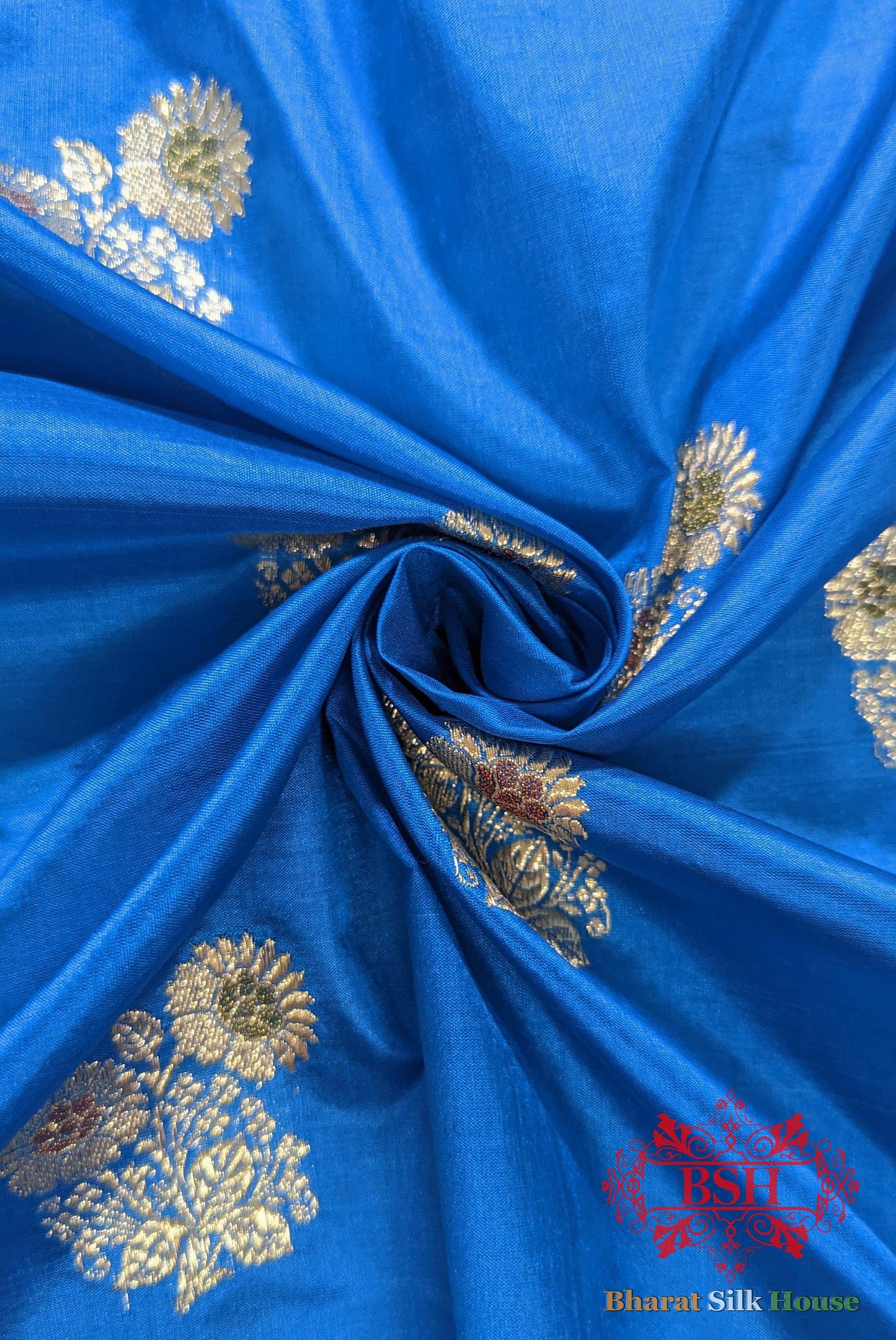 Pure Banarasi Handloom Katan Silk Meenakari Antique Zari Saree In Shades Of Firozi - Bharat Silk House